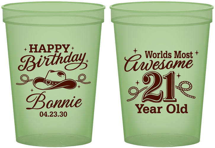 Custom 21st Birthday 16 oz Glow In The Dark Cups - Cowgirl | 340013