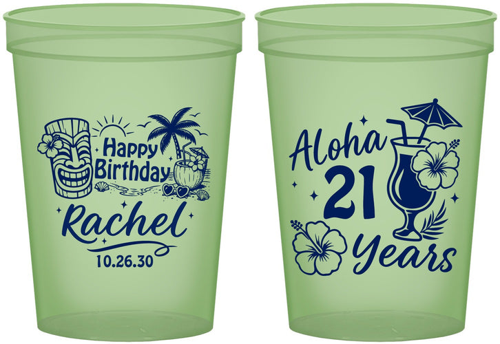 Custom 21st Birthday 16 oz Glow In The Dark Cups - Aloha Hawaii | 340016