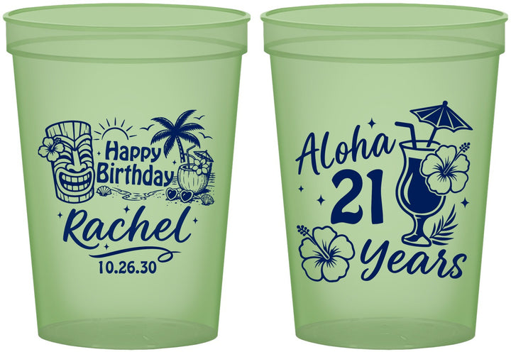 Custom 21st Birthday 16 oz Glow In The Dark Cups - Aloha Hawaii | 340016