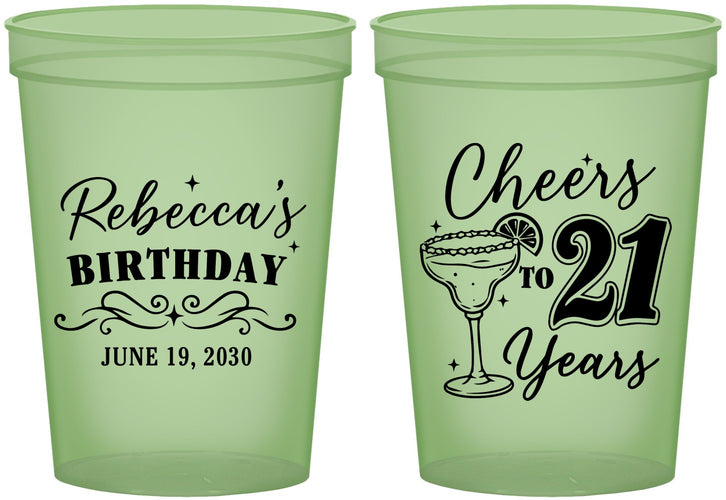 Custom 21st Birthday 16 oz Glow In The Dark Cups - Cheers To Twenty One Years | 340019