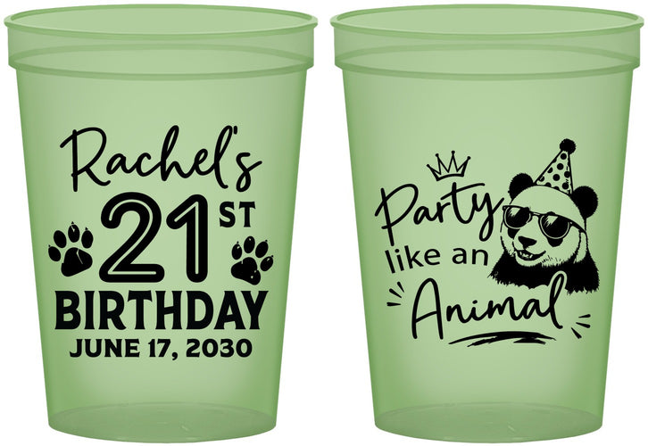 Custom 21st Birthday 16 oz Glow In The Dark Cups - Party Like An Animal Panda | 340021