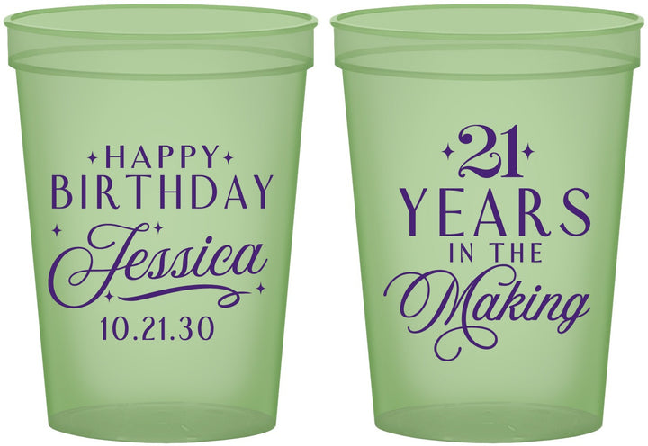 Custom 21st Birthday 16 oz Glow In The Dark Cups - Twenty One Years In The Making | 340023
