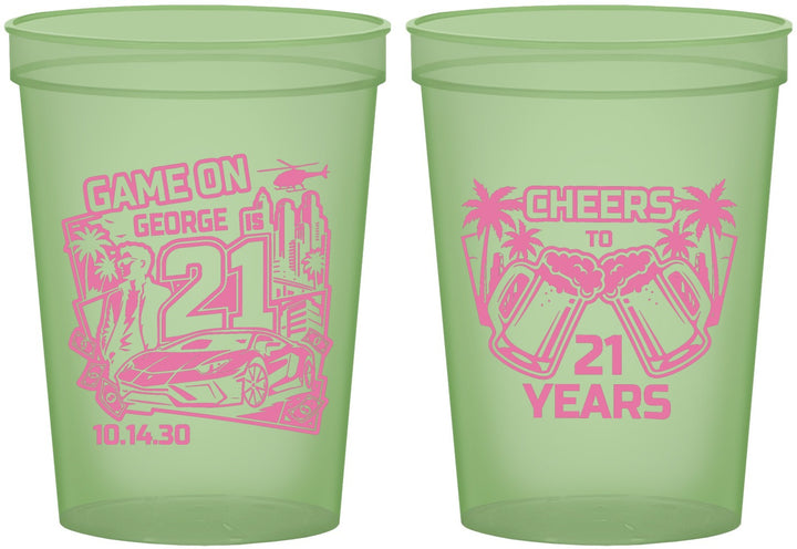 Custom 21st Birthday 16 oz Glow In The Dark Cups - Video Game | 340024