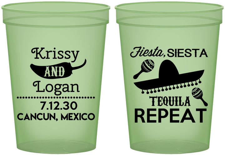 Custom Wedding 16 oz Glow In The Dark Cups - Fiesta Siesta Tequila Repeat | 344