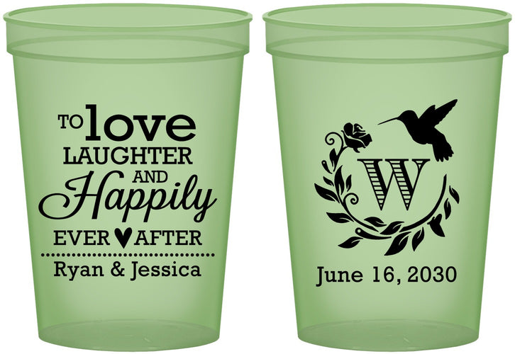 Custom Wedding 16 oz Glow In The Dark Cups - Love Laughter Happily | 345
