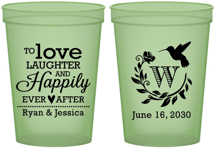 Custom Wedding 16 oz Glow In The Dark Cups - Love Laughter Happily | 345