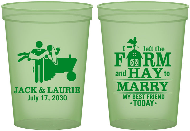 Custom Wedding 16 oz Glow In The Dark Cups - Left The Farm Tractor | 347