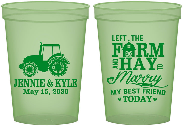 Custom Wedding 16 oz Glow In The Dark Cups - Left The Farm Tractor | 351