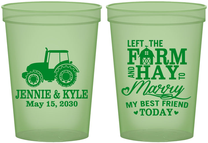 Custom Wedding 16 oz Glow In The Dark Cups - Left The Farm Tractor | 351