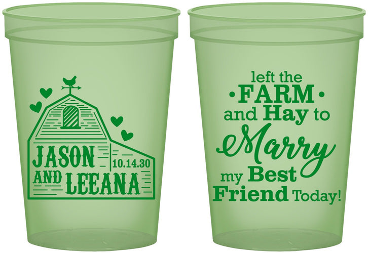 Custom Wedding 16 oz Glow In The Dark Cups - Left The Farm Tractor | 352