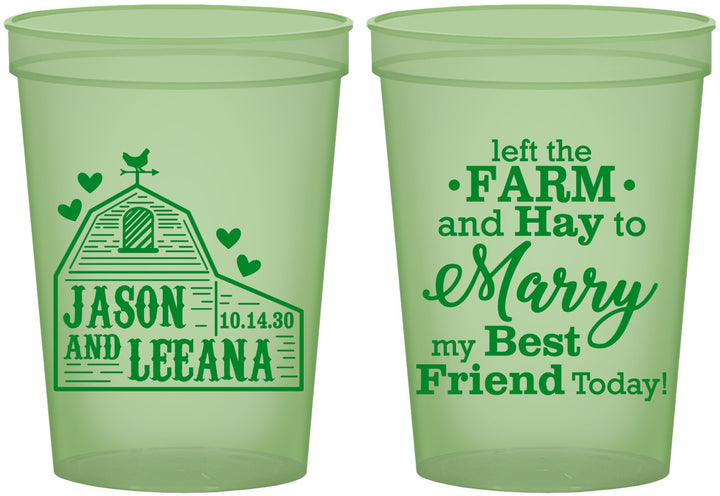 Custom Wedding 16 oz Glow In The Dark Cups - Left The Farm Tractor | 352