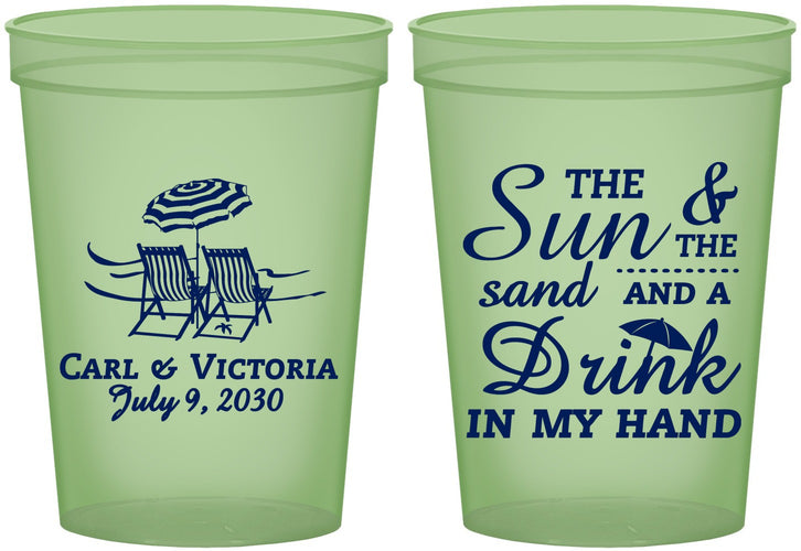 Custom Wedding 16 oz Glow In The Dark Cups - Sun Sand Drink In My Hand | 353