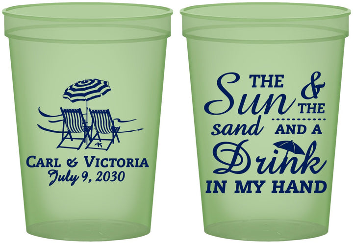 Custom Wedding 16 oz Glow In The Dark Cups - Sun Sand Drink In My Hand | 353
