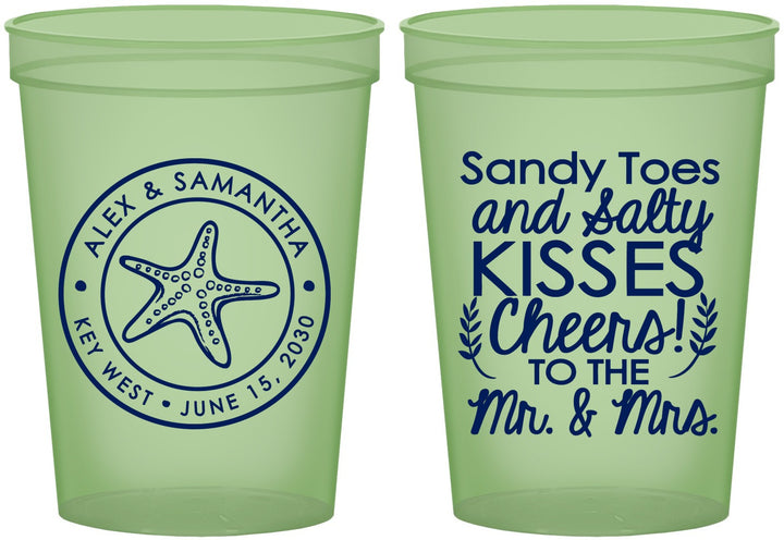 Custom Wedding 16 oz Glow In The Dark Cups - Sandy Feet Salty Kisses | 355