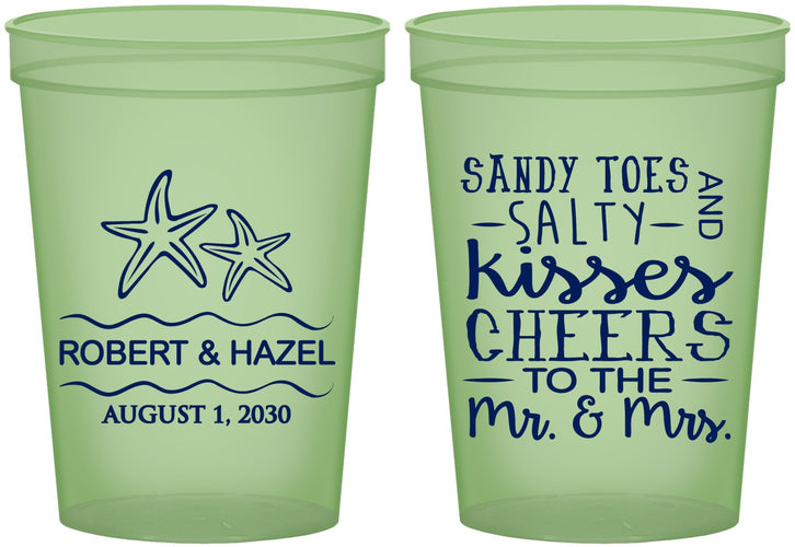 Custom Wedding 16 oz Glow In The Dark Cups - Sandy Feet Salty Kisses | 356