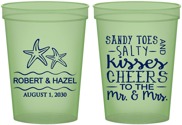 Custom Wedding 16 oz Glow In The Dark Cups - Sandy Feet Salty Kisses | 356