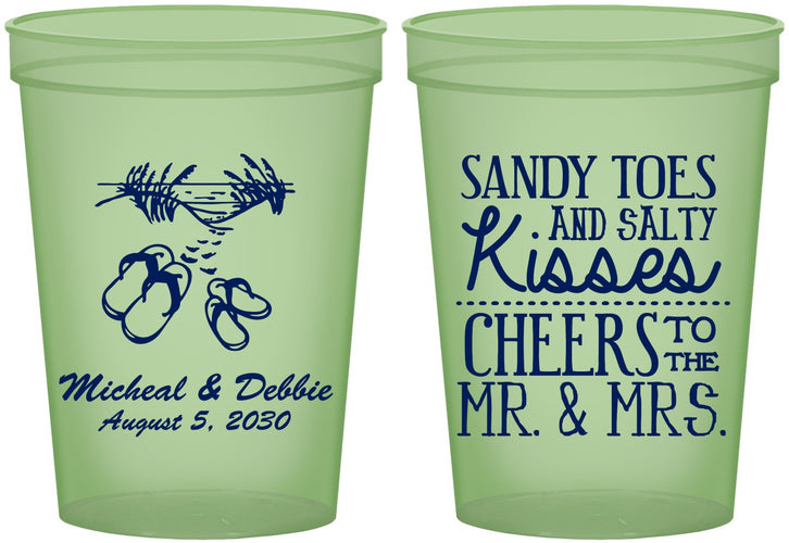 Custom Wedding 16 oz Glow In The Dark Cups - Sandy Feet Salty Kisses | 357