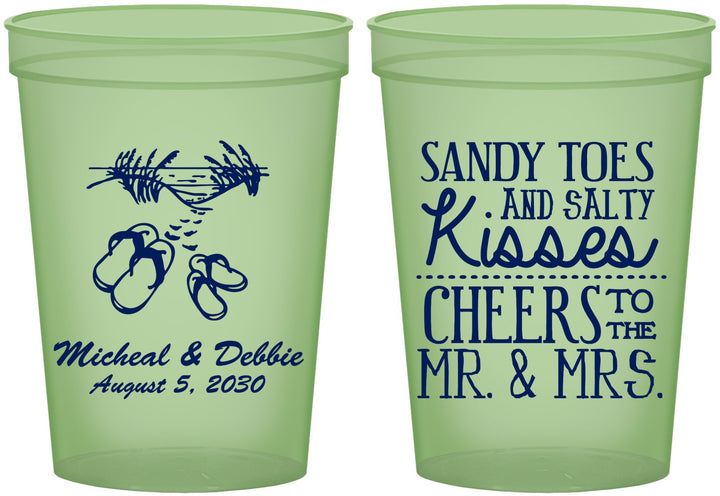 Custom Wedding 16 oz Glow In The Dark Cups - Sandy Feet Salty Kisses | 357