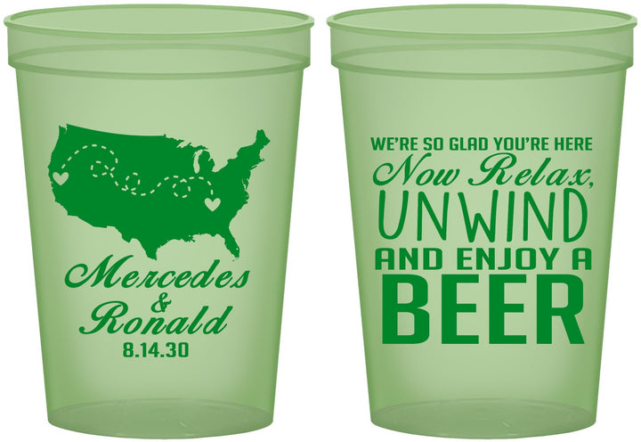 Custom Wedding 16 oz Glow In The Dark Cups - Relax Unwind Enjoy Beer | 360