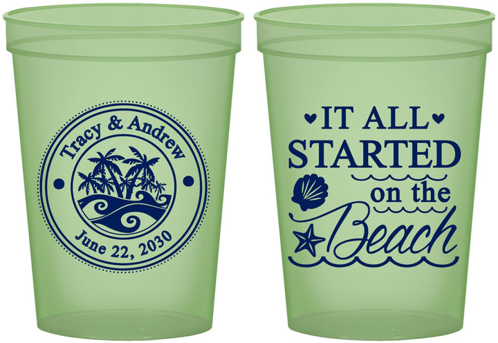 Custom Wedding 16 oz Glow In The Dark Cups - Started On The Beach | 362