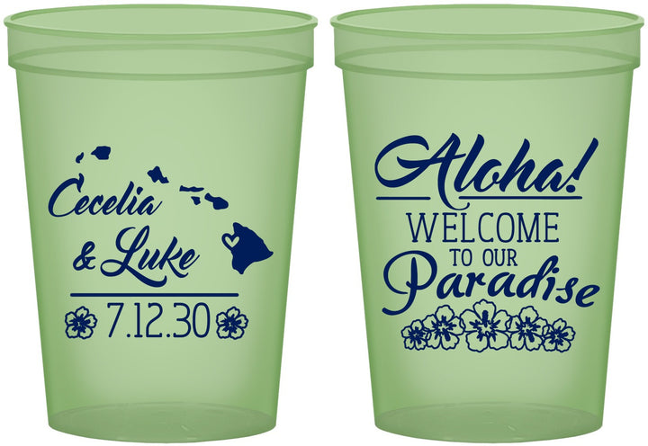 Custom Wedding 16 oz Glow In The Dark Cups - Hawaii | 365