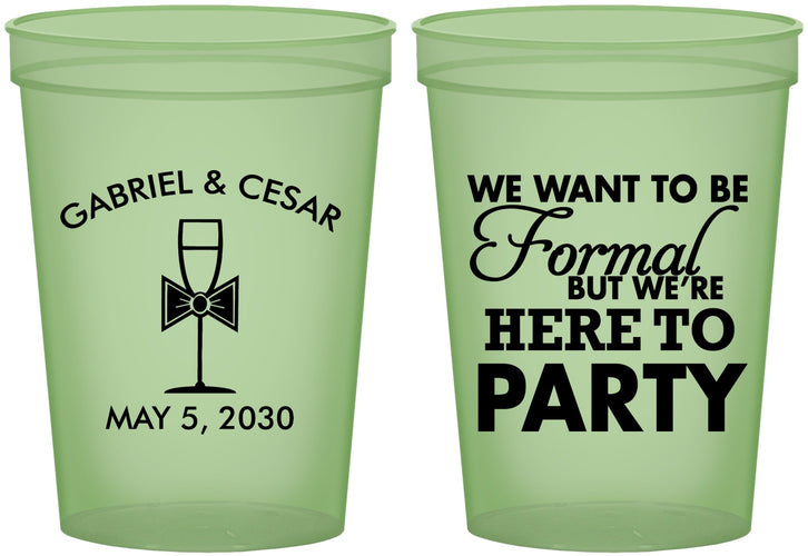 Custom Wedding 16 oz Glow In The Dark Cups - Formal Here To Party | 366