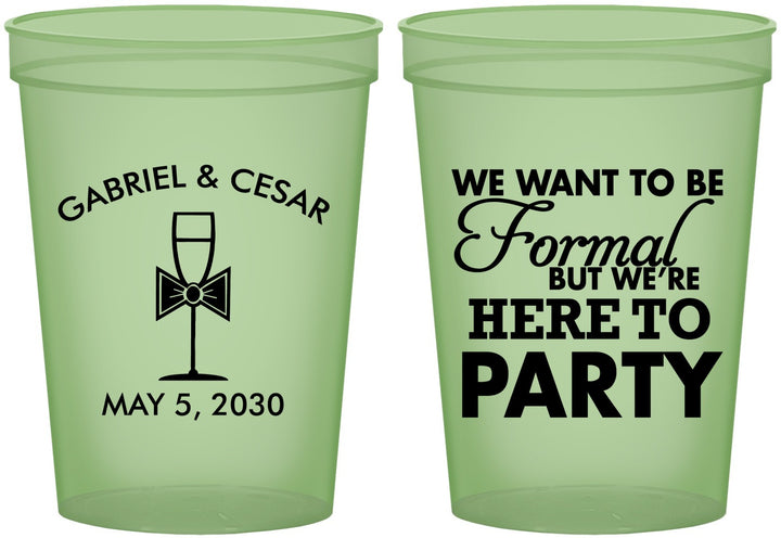 Custom Wedding 16 oz Glow In The Dark Cups - Formal Here To Party | 366