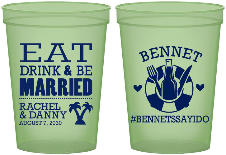 Custom Wedding 16 oz Glow In The Dark Cups - Eat Drink Be Married | 367