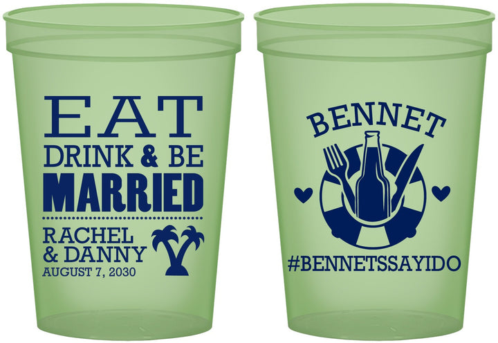 Custom Wedding 16 oz Glow In The Dark Cups - Eat Drink Be Married | 367