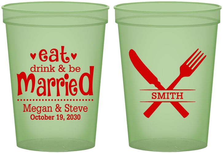 Custom Wedding 16 oz Glow In The Dark Cups - Eat Drink Be Married | 368