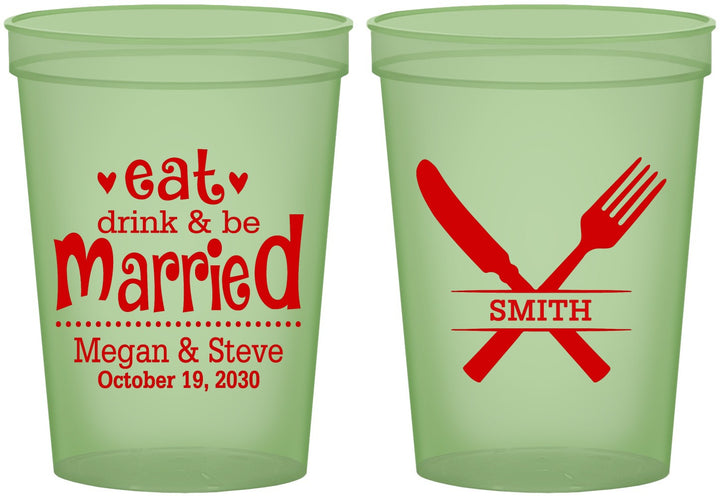 Custom Wedding 16 oz Glow In The Dark Cups - Eat Drink Be Married | 368