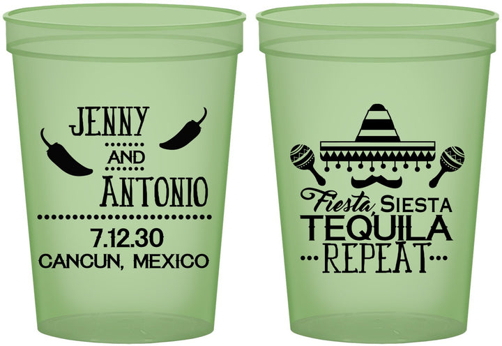 Custom Wedding 16 oz Glow In The Dark Cups - Fiesta Siesta Tequila Repeat | 369