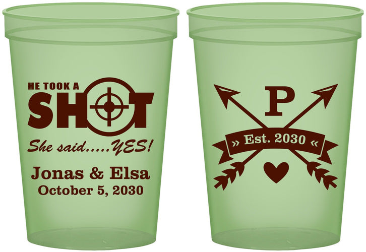 Custom Wedding 16 oz Glow In The Dark Cups - Take A Shot She Said Yes | 370