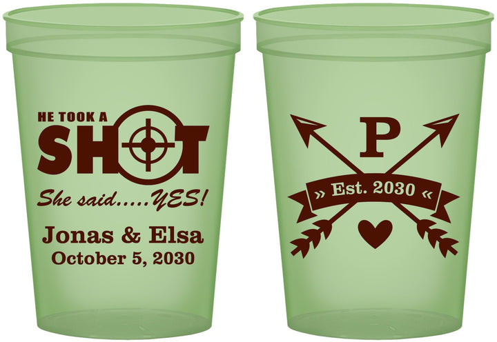 Custom Wedding 16 oz Glow In The Dark Cups - Take A Shot She Said Yes | 370