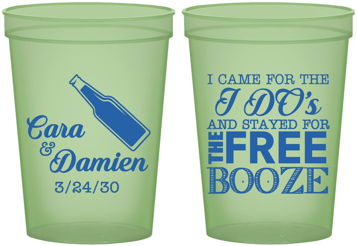 Custom Wedding 16 oz Glow In The Dark Cups - I Do Free Booze | 371