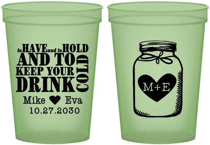 Custom Wedding 16 oz Glow In The Dark Cups - Mason Jar | 373