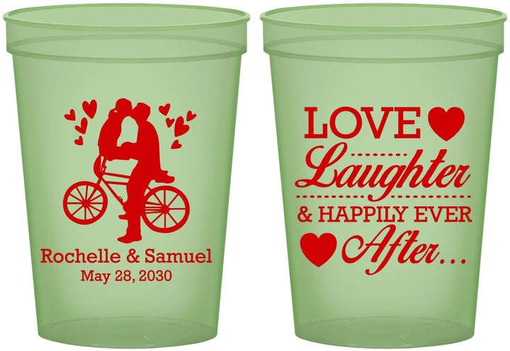 Custom Wedding 16 oz Glow In The Dark Cups - Love Laughter Happily | 376