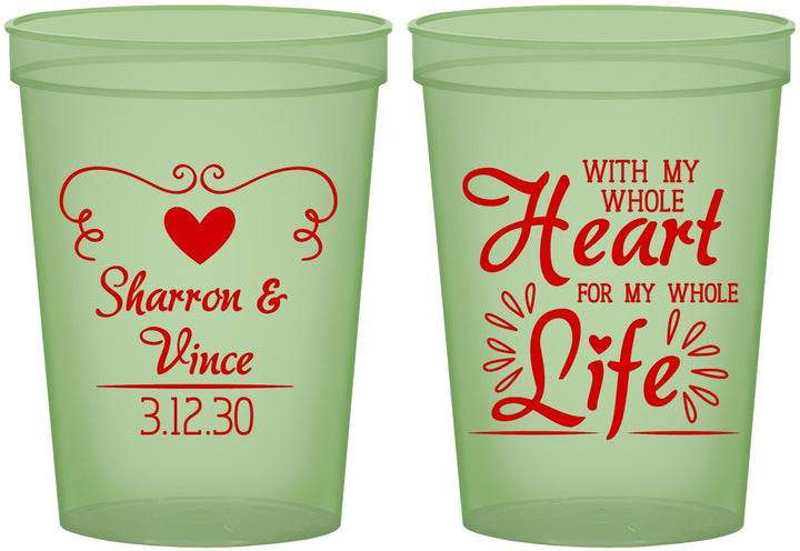 Custom Wedding 16 oz Glow In The Dark Cups - Heart Life | 387