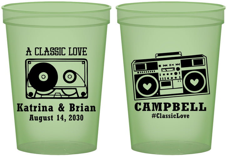 Custom Wedding 16 oz Glow In The Dark Cups - Class Love Cassette Tape | 389