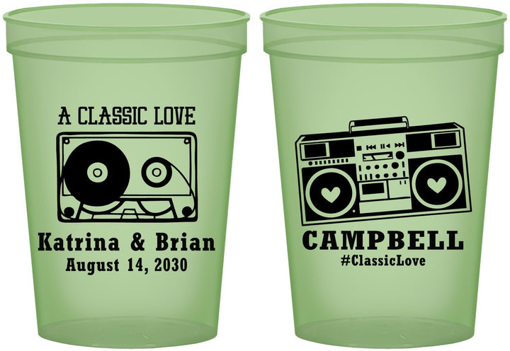 Custom Wedding 16 oz Glow In The Dark Cups - Class Love Cassette Tape | 389