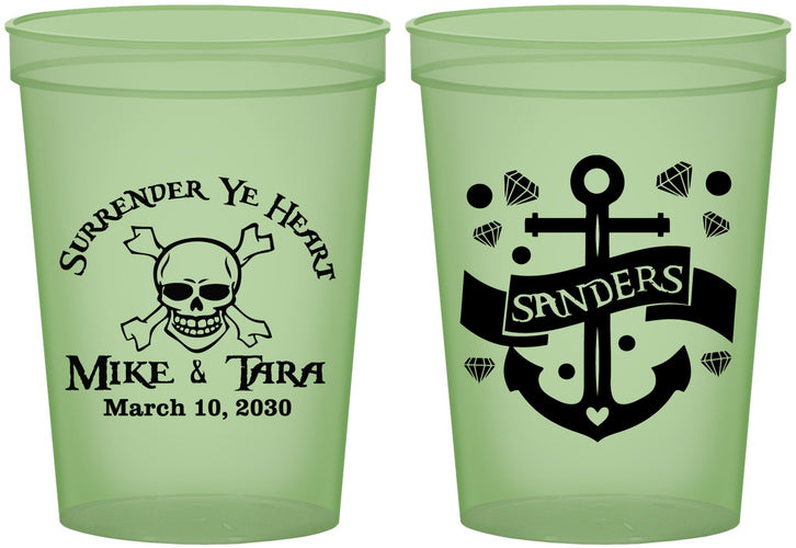 Custom Wedding 16 oz Glow In The Dark Cups - Anchor Nautical | 391