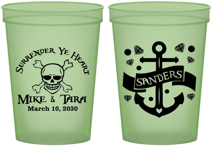 Custom Wedding 16 oz Glow In The Dark Cups - Anchor Nautical | 391
