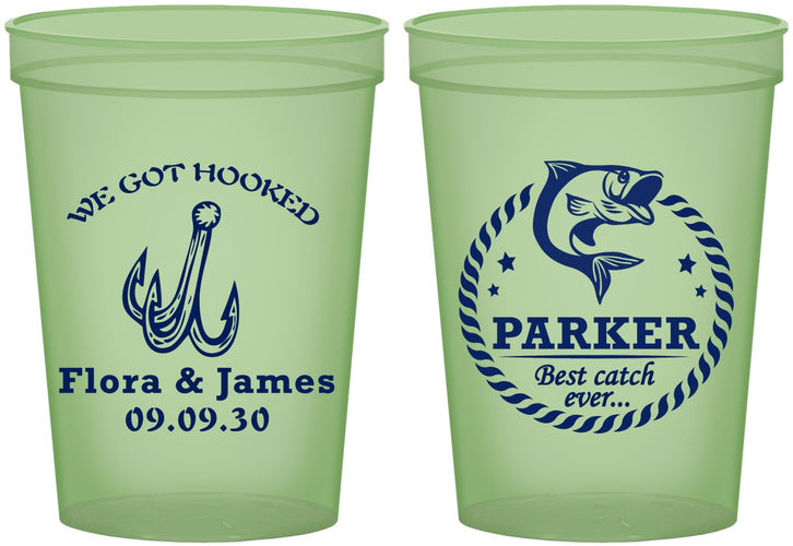 Custom Wedding 16 oz Glow In The Dark Cups - We Got Hooked Fish | 392