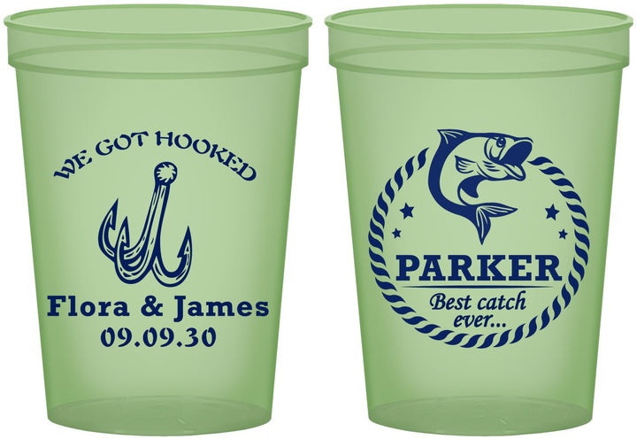 Custom Wedding 16 oz Glow In The Dark Cups - We Got Hooked Fish | 392