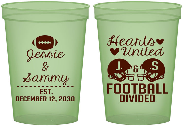 Custom Wedding 16 oz Glow In The Dark Cups - Hearts United Football | 395