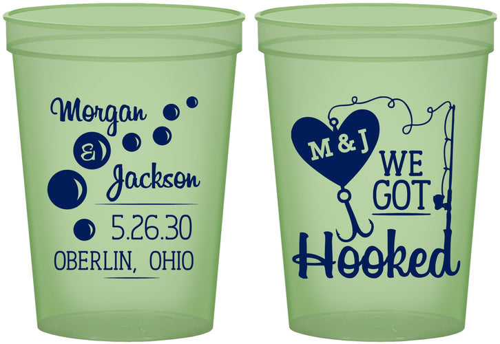 Custom Wedding 16 oz Glow In The Dark Cups - We Got Hooked Fish | 396