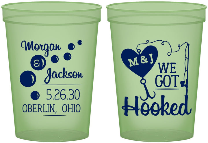 Custom Wedding 16 oz Glow In The Dark Cups - We Got Hooked Fish | 396