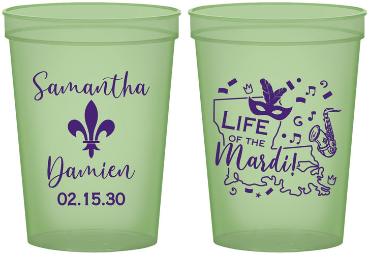 Custom Wedding 16 oz Glow In The Dark Cups - Mardi Gras | 398