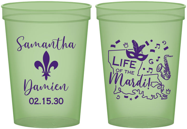 Custom Wedding 16 oz Glow In The Dark Cups - Mardi Gras | 398