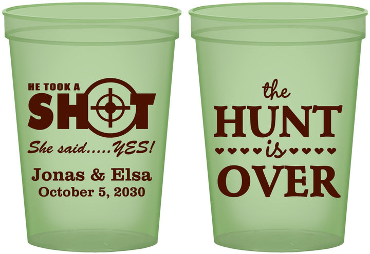 Custom Wedding 16 oz Glow In The Dark Cups - The Hunt Is Over | 400